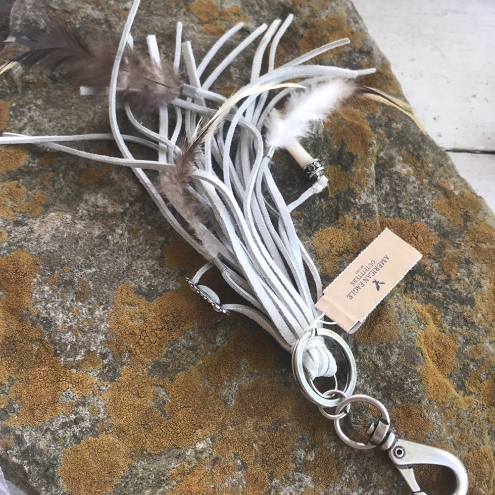 NWT American Eagle key fob chain hippie feathers